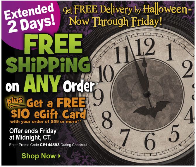 Free Shipping on ANY Order* + $10 eGift Card on $59**