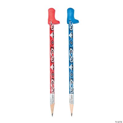 Bandana Print Pencils With Boot Eraser Topper