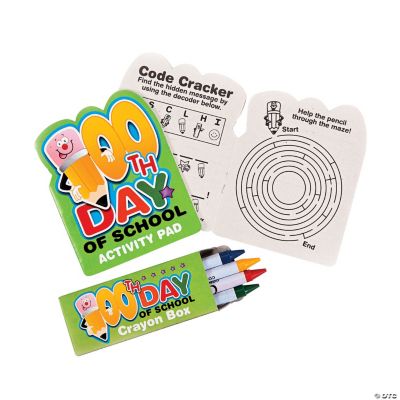 12 “100th Day Of School” Activity Pads With Crayons