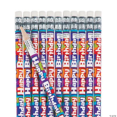 “Happy Birthday” Striped Pencils
