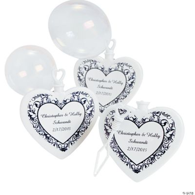 Personalized Black & White Wedding Heart-Shaped Bubble Bottles