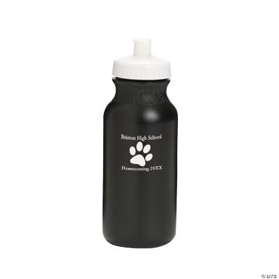 Black Personalized Paw Print Water Bottles