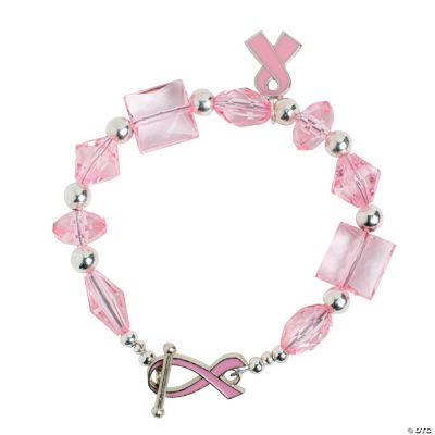 Pink Ribbon Toggle Clasp Bracelet with Charm