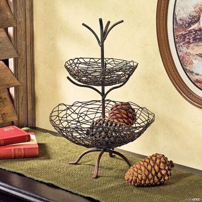 Tiered Wire Basket with Pinecones