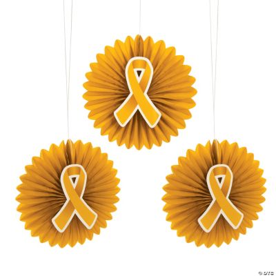 Gold Awareness Ribbon Hanging Fan Bursts