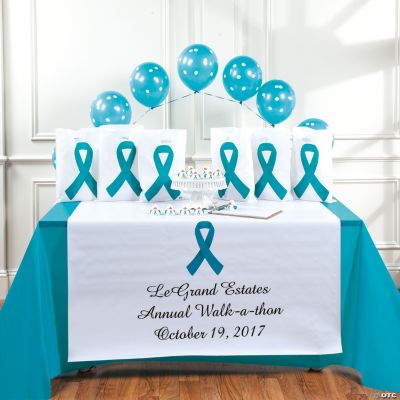 Personalized Awareness Teal Ribbon Table Runner