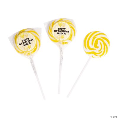 Personalized Yellow Birthday Balloon Swirl Pops