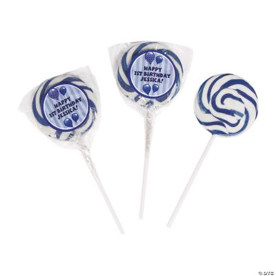 Personalized Blue Birthday Balloon Swirl Pops