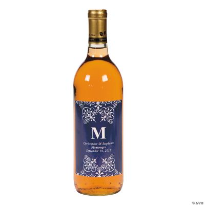 Personalized Navy Blue Monogram Wine Bottle Labels