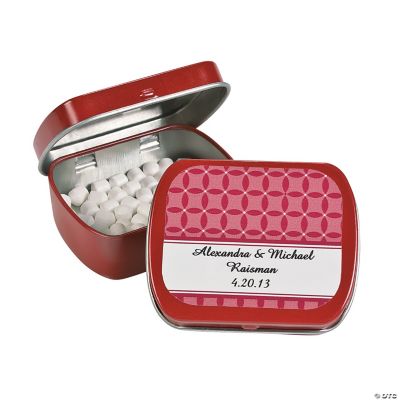 Personalized Red Patterned Wedding Tins With Mints