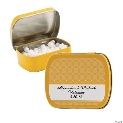 Personalized Yellow Patterned Wedding Tins With Mints