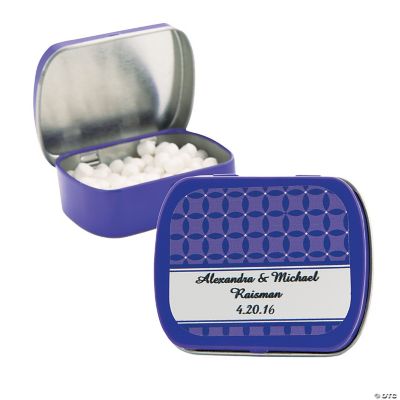 Personalized Purple Patterned Wedding Tins With Mints