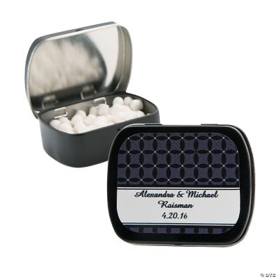 Personalized Black Patterned Wedding Tins With Mints