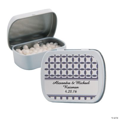 Personalized White Patterned Wedding Tins With Mints