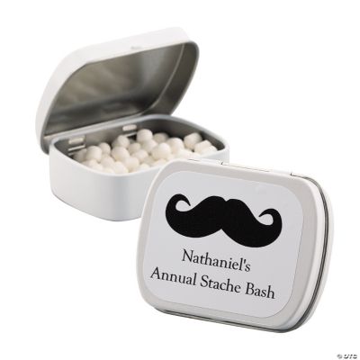 Personalized White Mustache Mint Tins