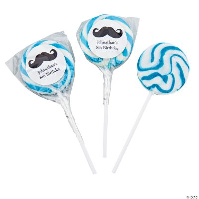Personalized Moustache Blue Swirl Pops