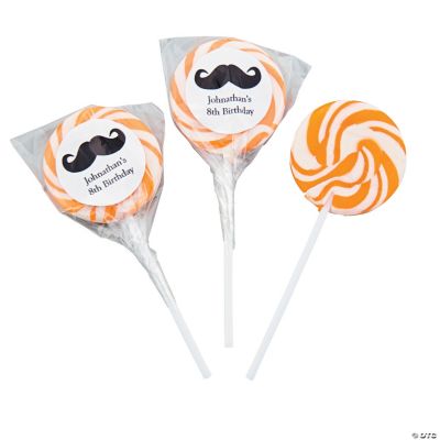 Personalized Moustache Bright Orange Swirl Pops