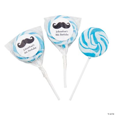 Personalized Moustache Light Blue Swirl Pops