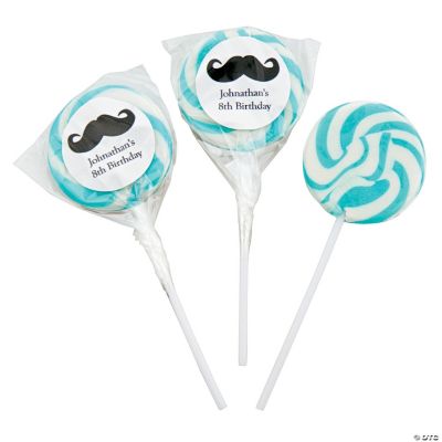 Personalized Moustache Aqua Blue Swirl Pops