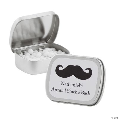 Personalized Silver Moustache Mint Tins