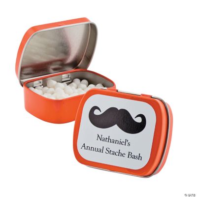 Personalized Orange Mustache Mint Tins