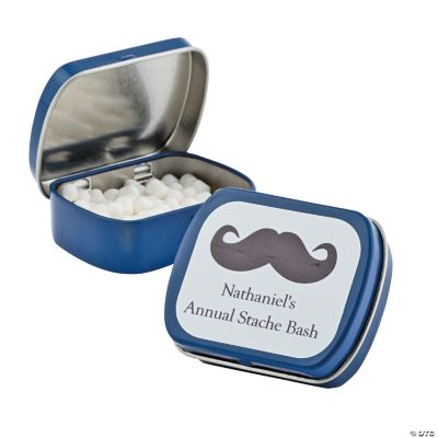 Personalized Blue Mustache Mint Tins