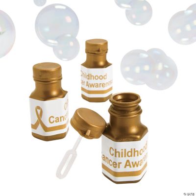 Personalized Mini Metallic Gold Awareness Ribbon Bubble Bottles