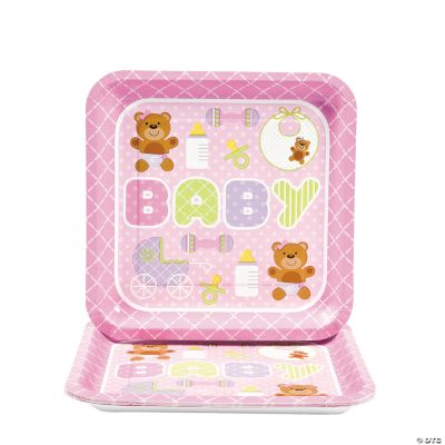 Teddy Baby Pink Square Dinner Plates
