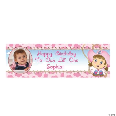 Small 1st Birthday Cowgirl Custom Photo Banner