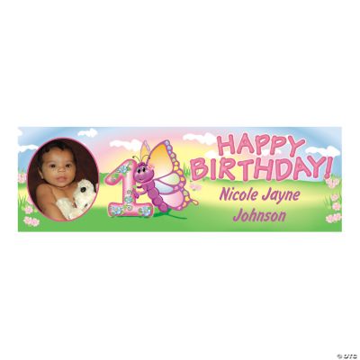 1st Birthday Butterfly Small Custom Photo Banner