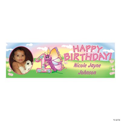 1st Birthday Butterfly Medium Custom Photo Banner