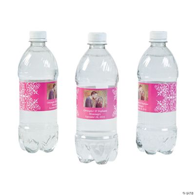 Custom Photo Wedding Water Bottle Labels - Hot Pink