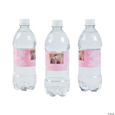 Custom Photo Wedding Water Bottle Labels - Light Pink