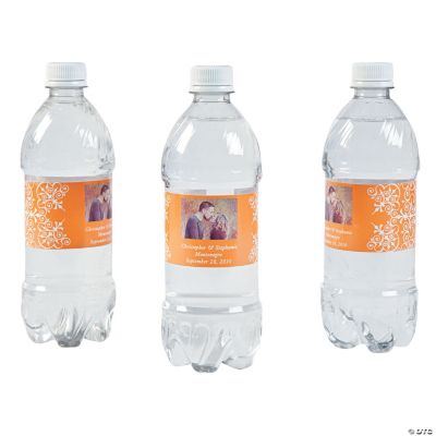 Custom Photo Wedding Water Bottle Labels - Orange
