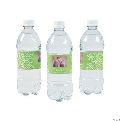 Custom Photo Wedding Water Bottle Labels - Lime Green