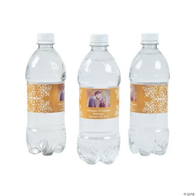 Custom Photo Wedding Water Bottle Labels - Gold