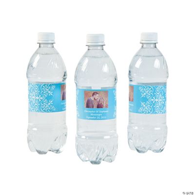 Custom Photo Wedding Water Bottle Labels - Light Blue