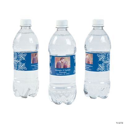 Custom  Photo Wedding Water Bottle Labels - Blue