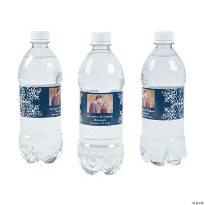 Custom Photo Wedding Water Bottle Labels - Navy Blue