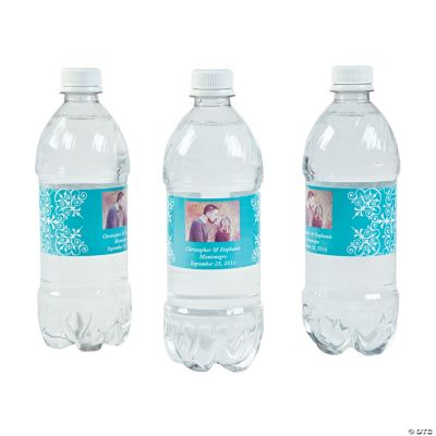 Custom Photo Wedding Water Bottle Labels - Turquoise