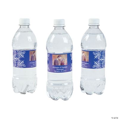 Custom Photo Wedding Water Bottle Labels - Purple