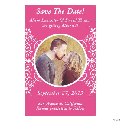 Custom Photo Monogram Hot Pink “Save The Date” Magnets