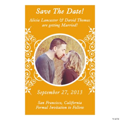 Custom Photo Monogram Orange “Save The Date” Magnets