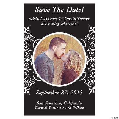Custom Photo Monogram Black “Save The Date” Magnets