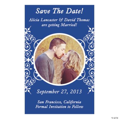 Custom Photo Monogram Blue “Save The Date” Magnets
