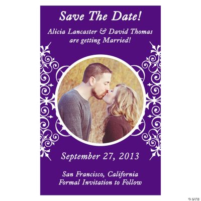 Custom Photo Monogram Purple “Save The Date” Magnets