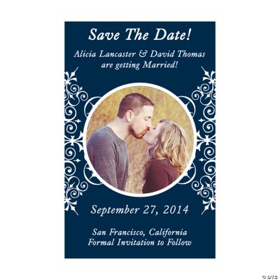 Custom Photo Monogram Navy Blue “Save The Date” Magnets