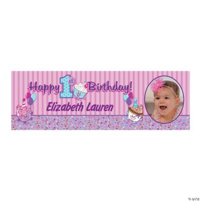 Personalized 1st Birthday Cupcake Photo Banner