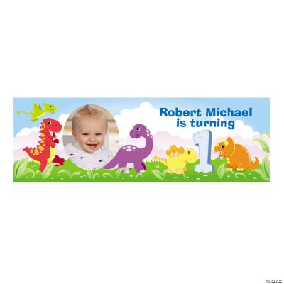 Personalized 1st Birthday Dinosaur Photo Banner