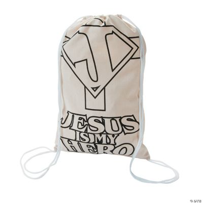 Color Your Own Jesus Is My Superhero Canvas Drawstring Backpacks 